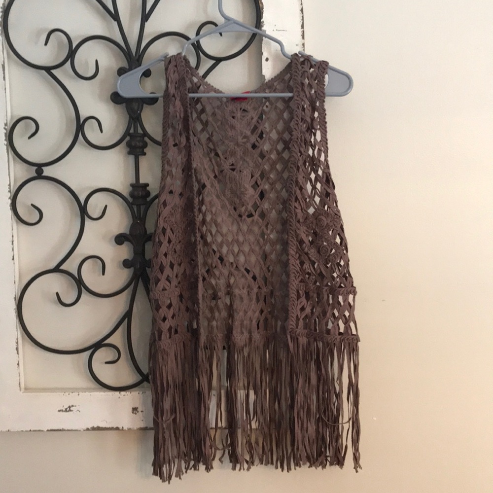 Olive fringe vest
